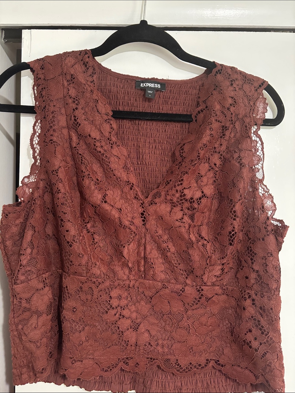 Express Lace V-Neck Camisole - Maroon -large